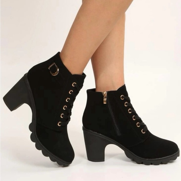 Women Lace Up Buckle Detail Side Zip
Chunky Heeled Combat Boots - Picture 2 of 6